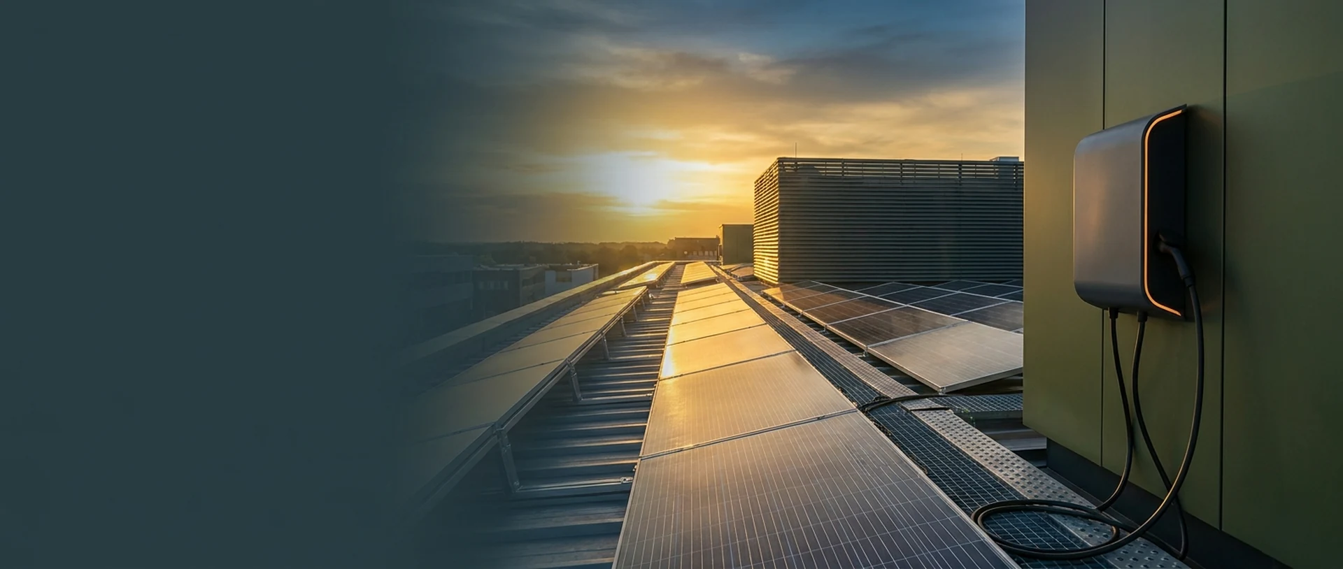 Painéis solares e carro elétrico ao pôr do sol — Nexus 6